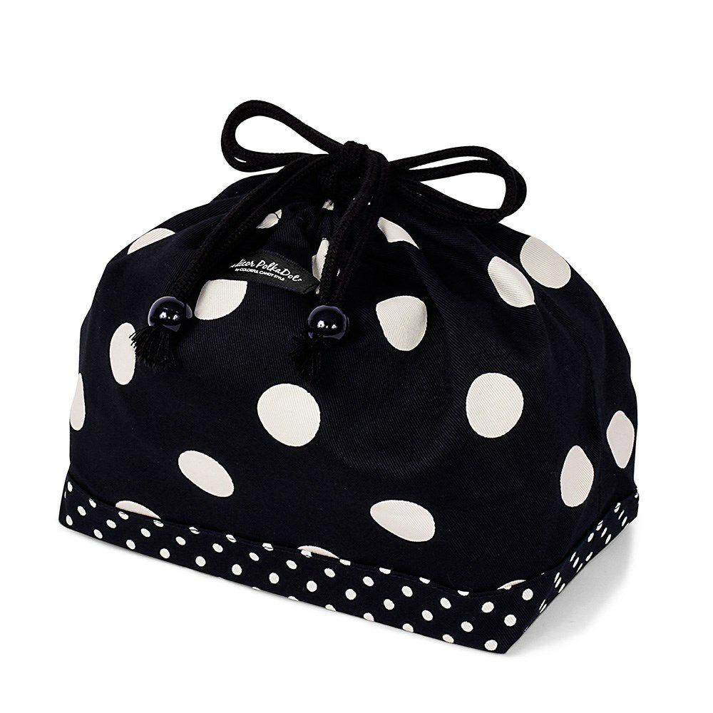 decor PolkaDot　巾着　中　マチ有りお弁当袋　polka dot large(twill・black)xpolka dot small(twill・black)_1