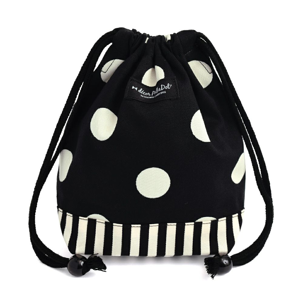 decor PolkaDot　巾着　小　コップ袋　polka dot large(twill・black)xnarrow stripe(twill・black)_1