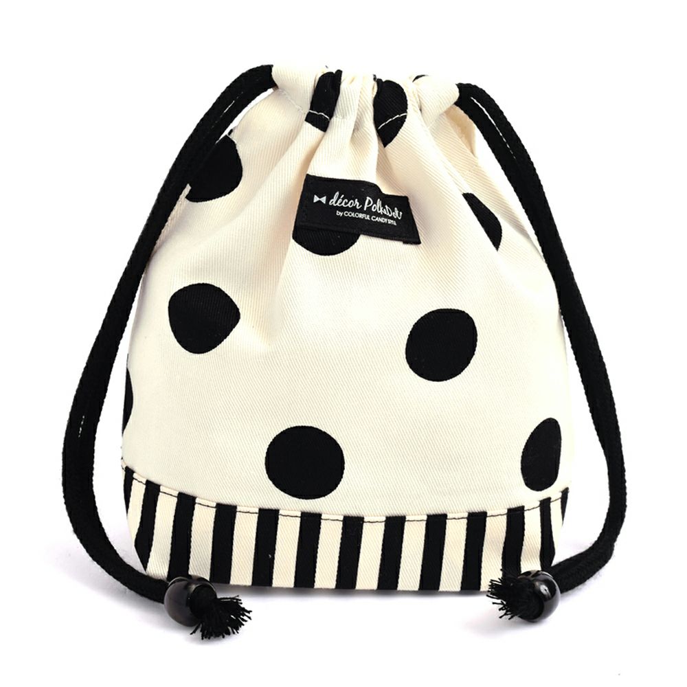 decor PolkaDot　巾着　小　コップ袋　polka dot large(twill・white)xnarrow stripe(twill・black)_1