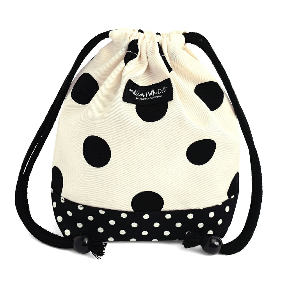 decor PolkaDot　巾着　小　コップ袋　polka dot large(twill・white)xpolka dot small(twill・black)_1