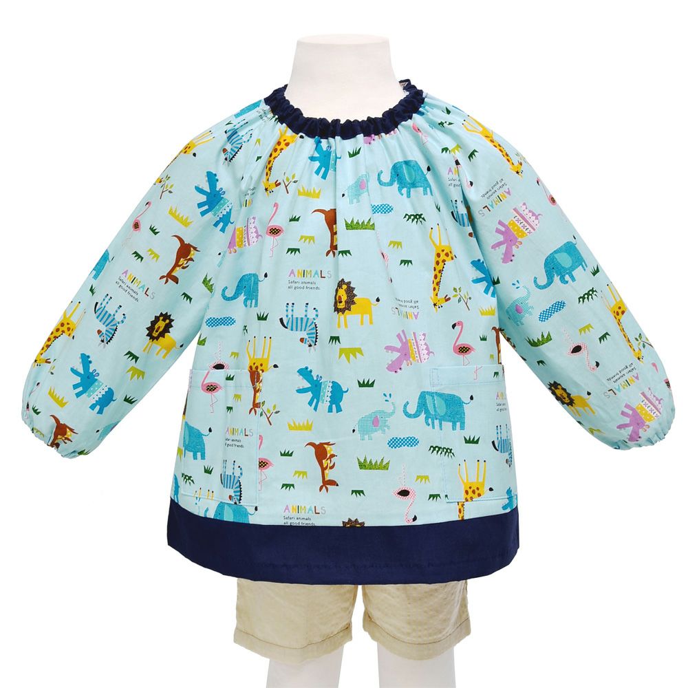 スモック　サバンナ横断どうぶつ大行進(ライトブルー)_1