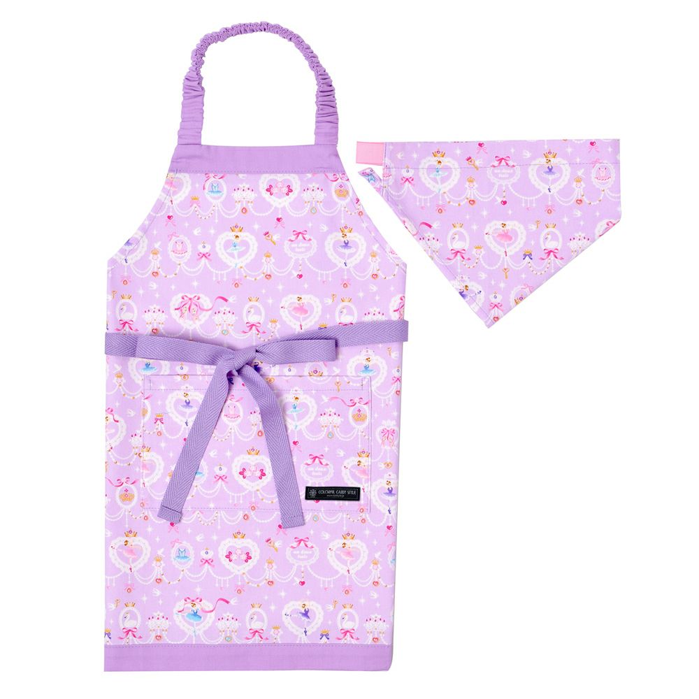 子どもエプロン(100～120cm)　レース模様にprettyバレリーナ(ラベンダー)_1