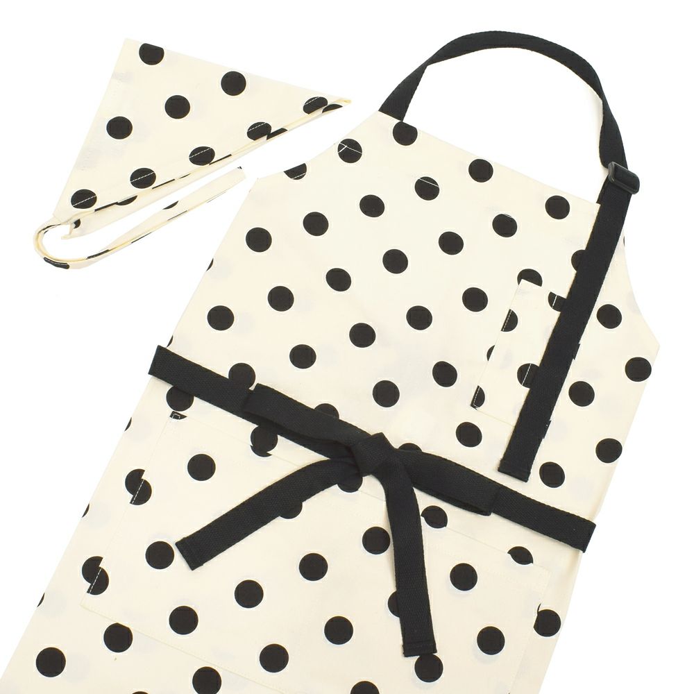 エプロン(150～フリーサイズ)三角巾付き polka dot large (twill・white)_1