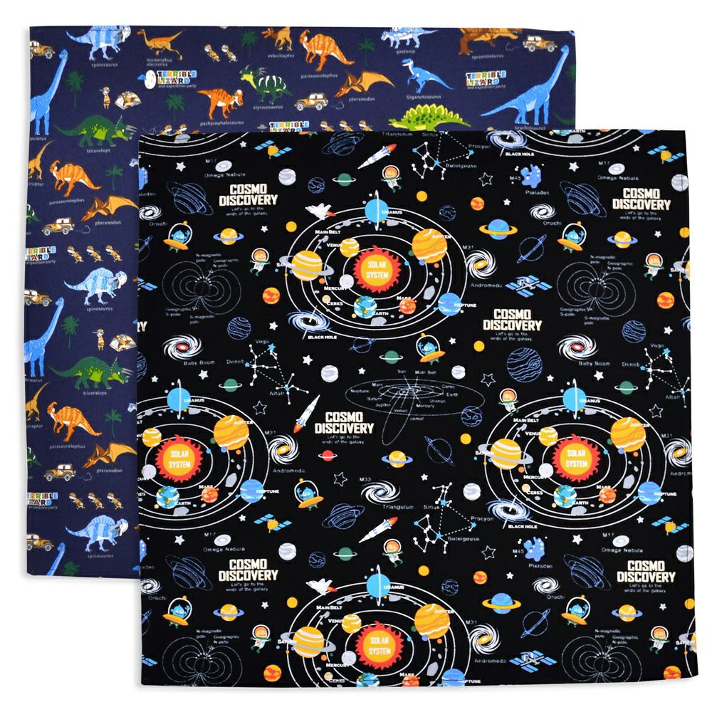 ランチクロス・給食ナフキン　スタンダード　(柄違い2枚セット)　太陽系惑星と恐竜大陸セット_1