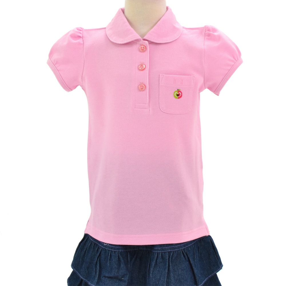 ポロシャツ(半袖)　ピンク×リンゴ(刺繍入り)_1