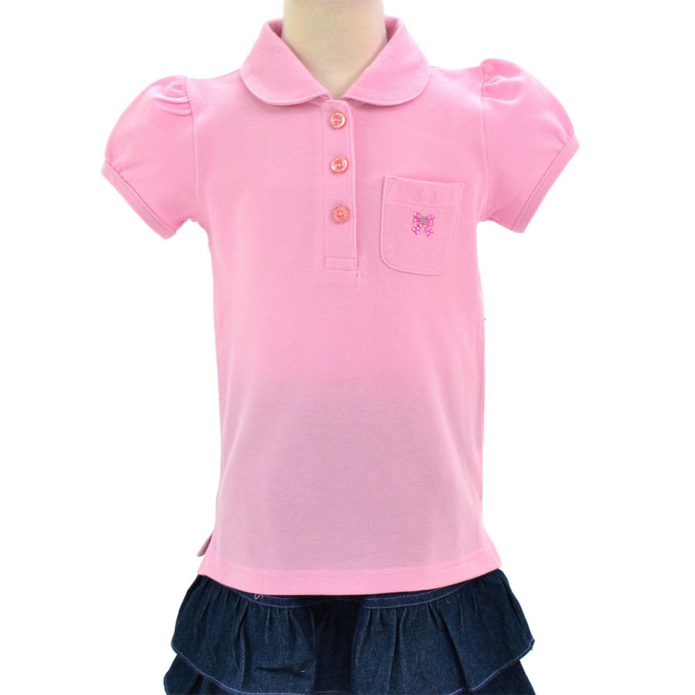 ポロシャツ(半袖)　ピンク×ドットリボン(刺繍入り)_1