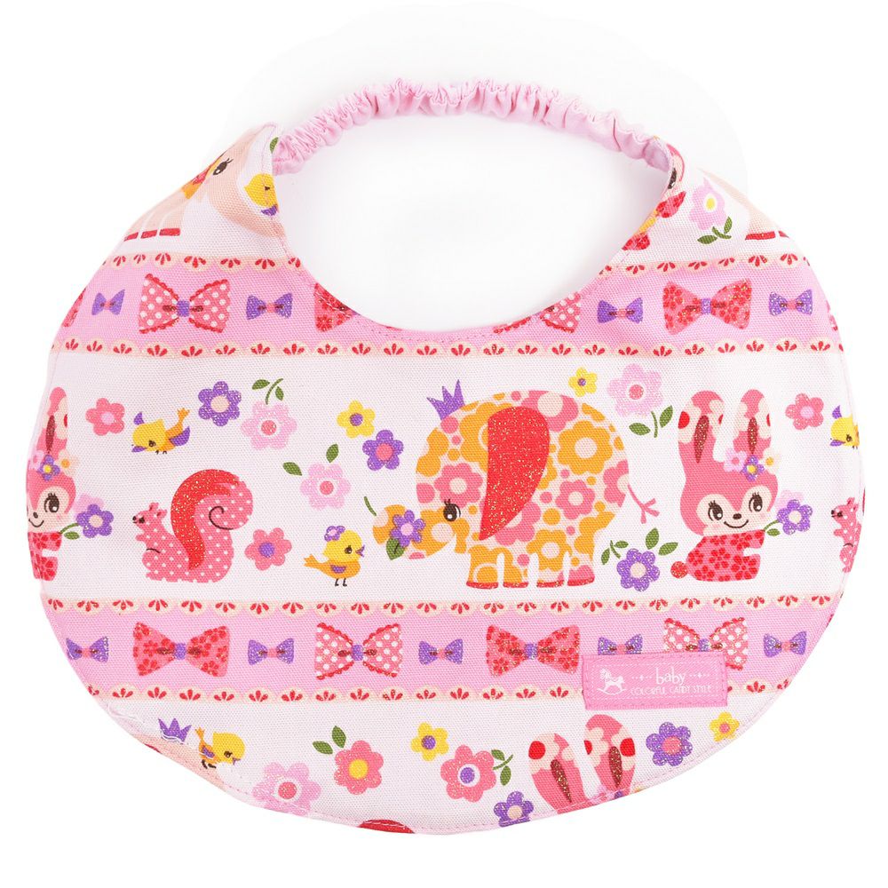 スタイ　首ひもタイプ　お花大好きプリティ動物フレンド(ピンク)_1