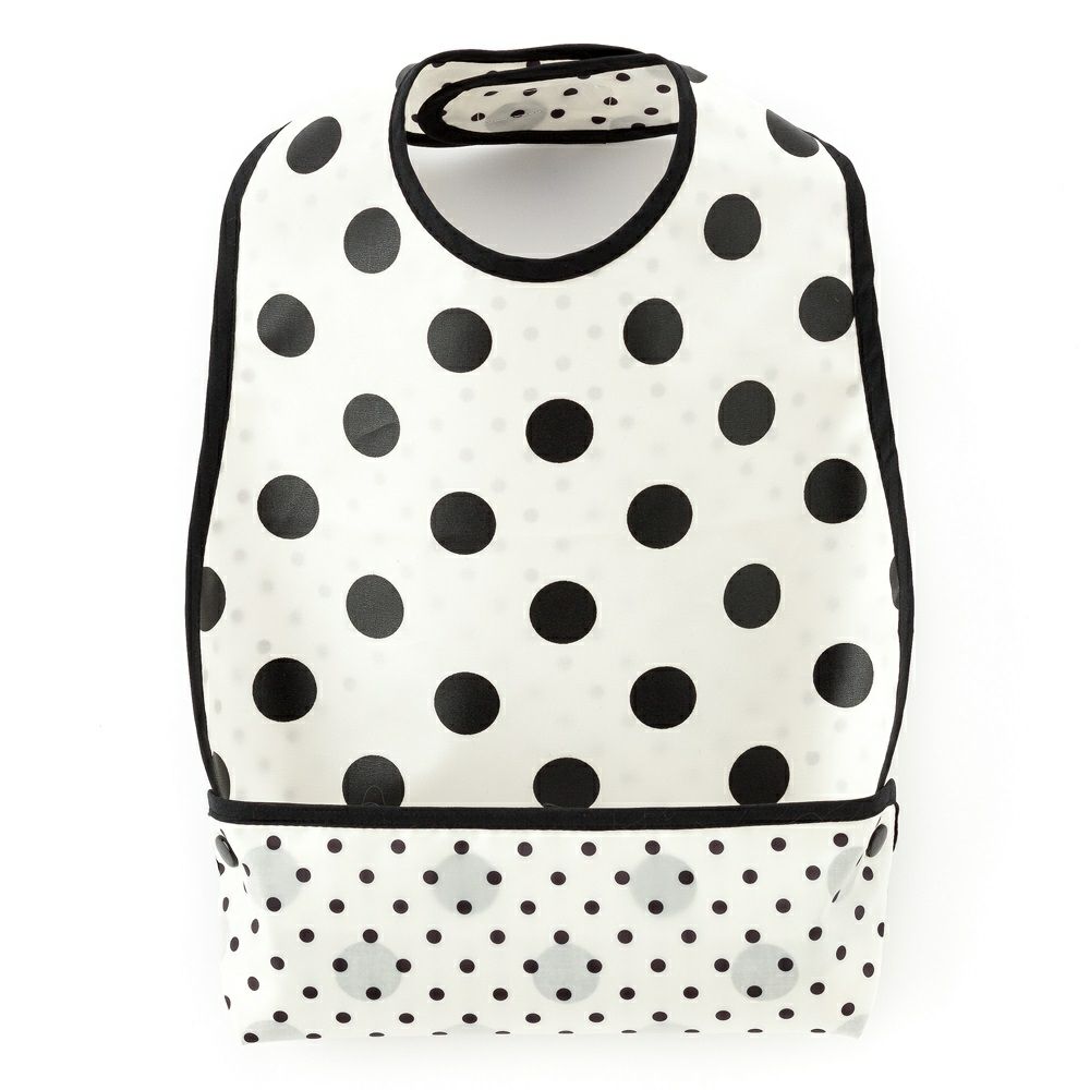 お食事エプロン　スタイ・ビブタイプ　polka dot large(broadcloth・white)×白地に黒ドット_1