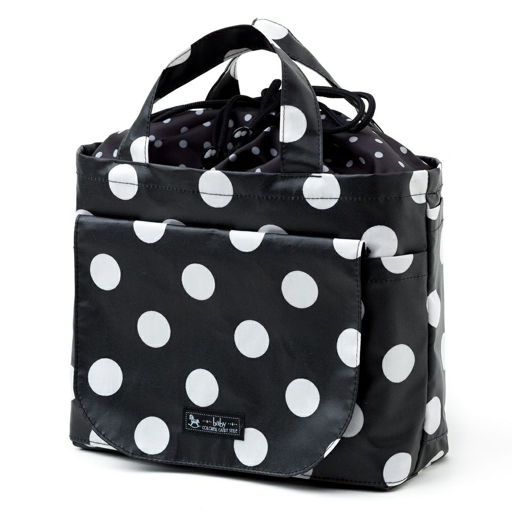 おむつポーチ　巾着トートタイプ　polka dot large(broadcloth・black)_1