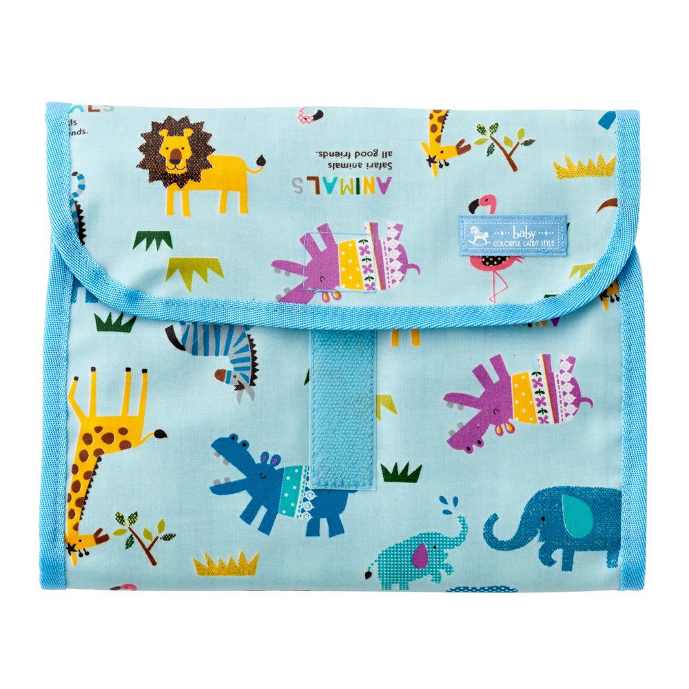 おむつポーチ　クラッチタイプ　サバンナ横断どうぶつ大行進(スケアー地・ライトブルー)_1