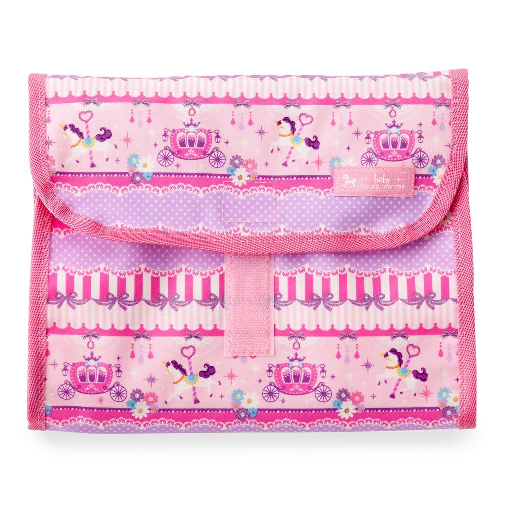 おむつポーチ　クラッチタイプ　レースチュールとメリーゴーランド(スケアー地・ピンク)_1