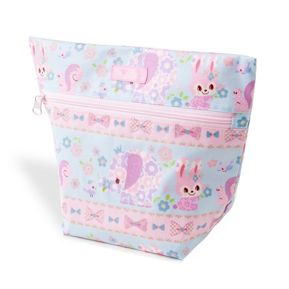 消臭おむつポーチ　ファスナータイプ　お花大好きプリティ動物フレンド(スケアー地・ライトブルー)_1