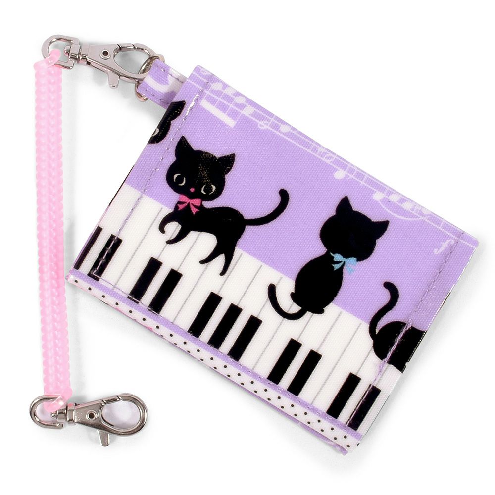 パスケース　ピアノの上で踊る黒猫ワルツ(ピンク)_1