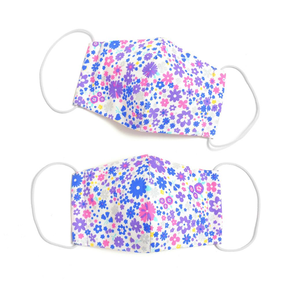 子ども マスク 2枚セット(銀イオン抗菌ガーゼ使用) フラワー模様のエアリーシャワー(ラベンダー)_1