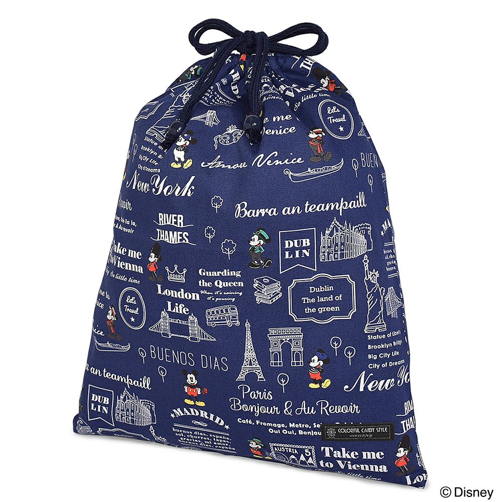 ディズニー 巾着 大 体操服袋 ネームタグ付き Mickey Mouse Let S Travel ミッキーマウス 巾着 移動ポケット シューズケース 公式ストア Colorful Candy Style