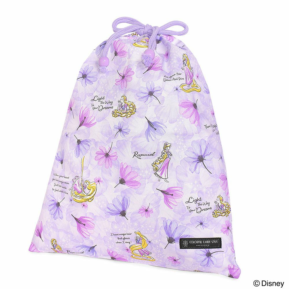 ディズニー 巾着 大 体操服袋(ネームタグ付き) Rapunzel FASHIONABLE PRINCESS ラプンツェル 巾着・移動ポケット・シューズケース 《 COLORFUL CANDY STYLE ラプンツェルレース巾着袋